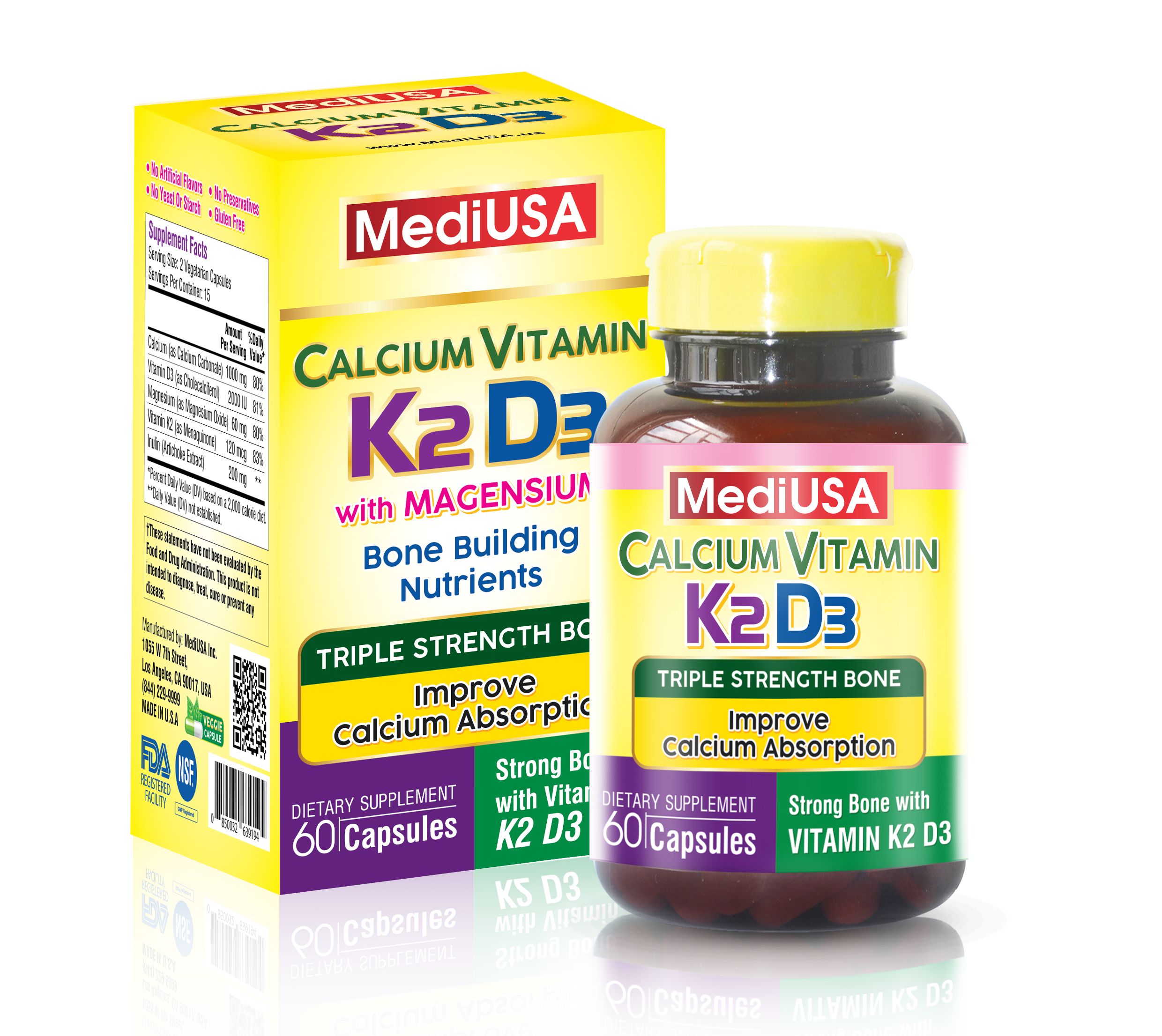 MediUSA CALCIUM VITAMIN K2 D3 - 60 viên